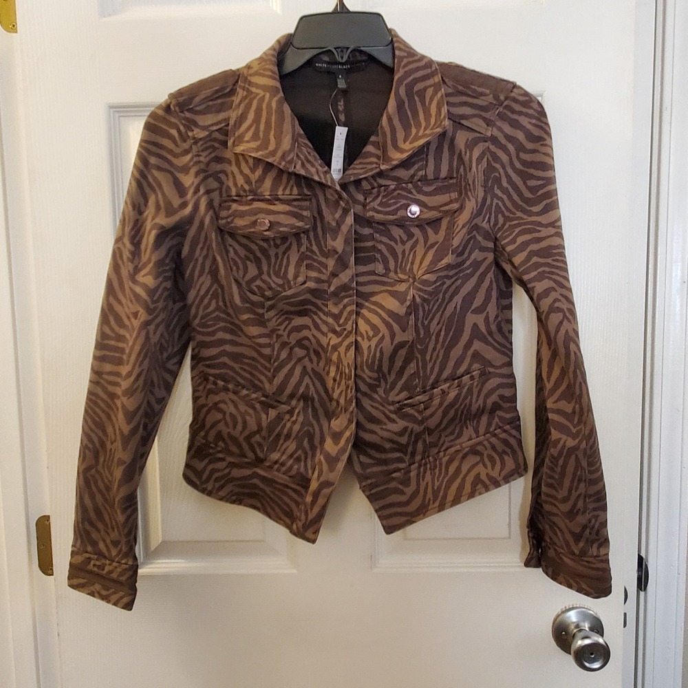 White House‎ Black Market sz 8 chocolate brown zebra print band jacket NWT $160